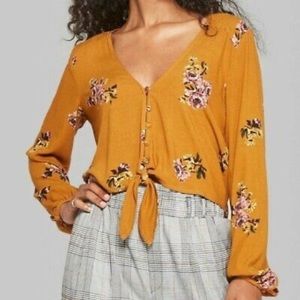 Wild Fable Honey Mustard Cropped Button Up Long Sleeve Size M